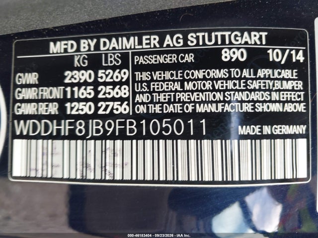 Aukcja sprzedaży 2015 Mercedes-benz E 350 4matic, vin: WDDHF8JB9FB105011, numer aukcji: 46183404
