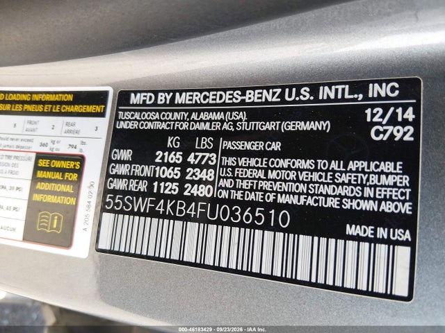 2015 Mercedes-benz C 300 4matic/luxury 4matic/sport 4matic მანქანა იყიდება აუქციონზე, vin: 55SWF4KB4FU036510, აუქციონის ნომერი: 46183429