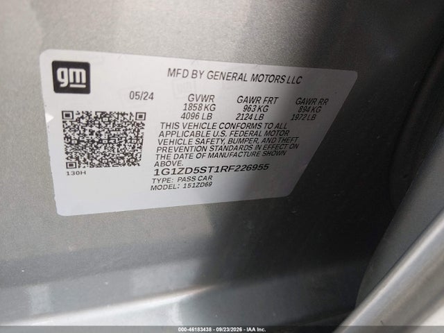2024 Chevrolet Malibu Fwd 1lt მანქანა იყიდება აუქციონზე, vin: 1G1ZD5ST1RF226955, აუქციონის ნომერი: 46183438