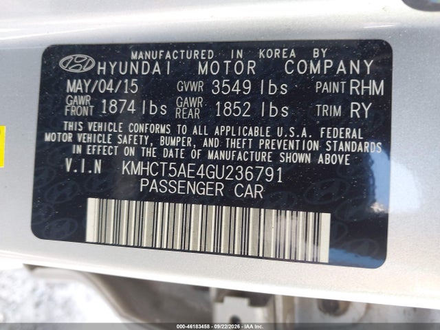 Aukcja sprzedaży 2016 Hyundai Accent Se, vin: KMHCT5AE4GU236791, numer aukcji: 46183458