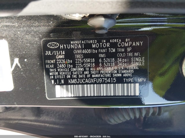 46183481 :رقم المزاد ، KM8JUCAGXFU975415 vin ، 2015 Hyundai Tucson Limited مزاد بيع