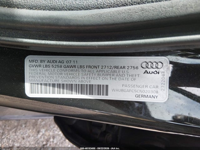 2012 Audi A6 3.0 Premium მანქანა იყიდება აუქციონზე, vin: WAUBGAFC5CN020308, აუქციონის ნომერი: 46183488