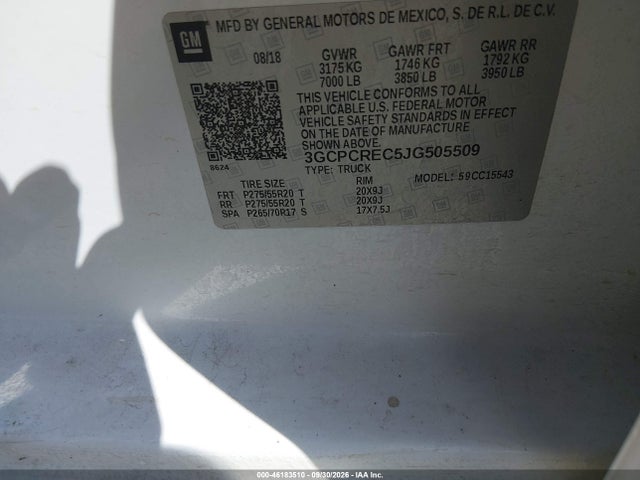 46183510 :رقم المزاد ، 3GCPCREC5JG505509 vin ، 2018 Chevrolet Silverado 1500 1lt مزاد بيع
