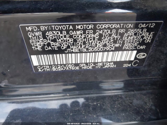 46183520 :رقم المزاد ، JTHBE1BL2D5007904 vin ، 2013 Lexus Gs 350 مزاد بيع