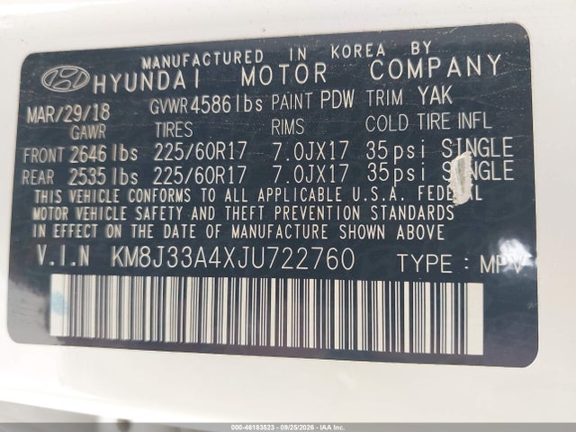 2018 Hyundai Tucson Sel Plus მანქანა იყიდება აუქციონზე, vin: KM8J33A4XJU722760, აუქციონის ნომერი: 46183523