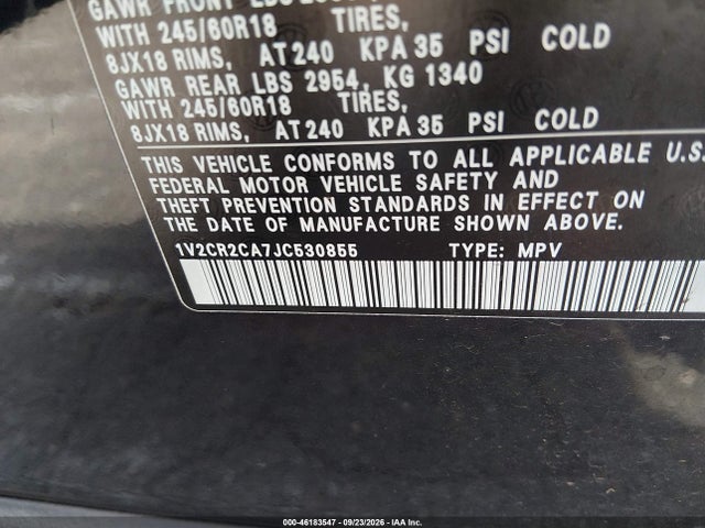 2018 Volkswagen Atlas 3.6l V6 Se მანქანა იყიდება აუქციონზე, vin: 1V2CR2CA7JC530855, აუქციონის ნომერი: 46183547