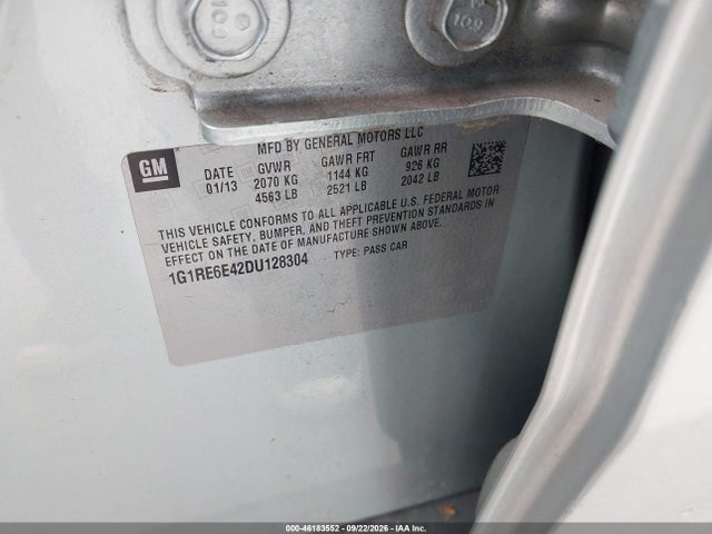 Auction sale of the 2013 Chevrolet Volt, vin: 1G1RE6E42DU128304, lot number: 46183552