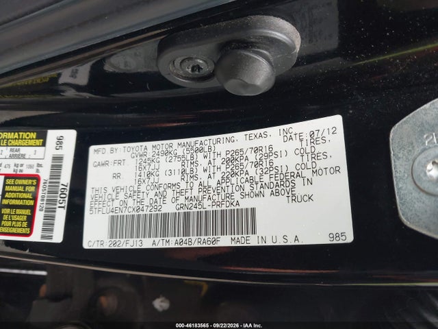 46183565 :رقم المزاد ، 5TFLU4EN7CX047292 vin ، 2012 Toyota Tacoma Base V6 مزاد بيع