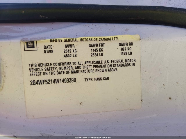 46183582 :رقم المزاد ، 2G4WF5214W1499390 vin ، 1998 Buick Regal Gs مزاد بيع