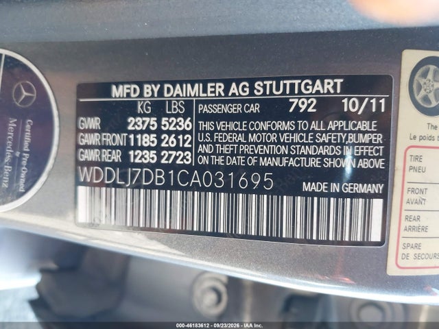 Aukcja sprzedaży 2012 Mercedes-benz Cls 550, vin: WDDLJ7DB1CA031695, numer aukcji: 46183612