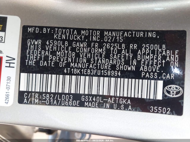 Aukcja sprzedaży 2015 Toyota Avalon Xle, vin: 4T1BK1EB3FU158994, numer aukcji: 46183617