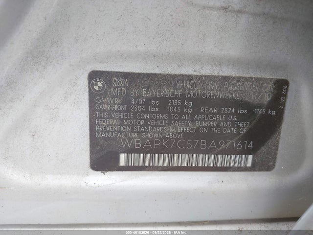 46183626 :رقم المزاد ، WBAPK7C57BA971614 vin ، 2011 Bmw 328i Xdrive مزاد بيع