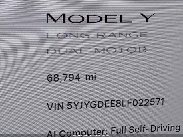 46183635 :رقم المزاد ، 5YJYGDEE8LF022571 vin ، 2020 Tesla Model Y Long Range Dual Motor All-wheel Drive مزاد بيع