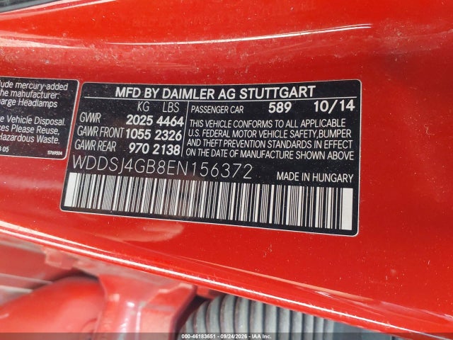 Aukcja sprzedaży 2014 Mercedes-benz Cla 250 4matic, vin: WDDSJ4GB8EN156372, numer aukcji: 46183651