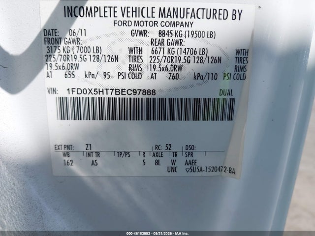 46183653 :رقم المزاد ، 1FD0X5HT7BEC97888 vin ، 2011 Ford F-550 Chassis Xl مزاد بيع