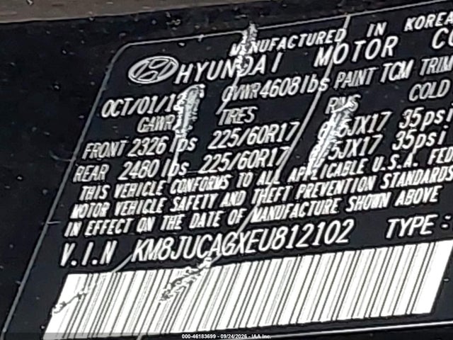 2014 Hyundai Tucson Se მანქანა იყიდება აუქციონზე, vin: KM8JUCAGXEU812102, აუქციონის ნომერი: 46183699