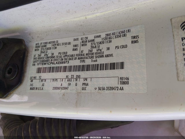 Продажа на аукционе авто 2020 Ford F-150 Xl, vin: 1FTEW1CP6LKE68973, номер лота: 46183708