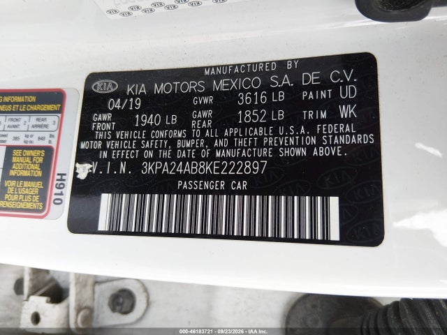 Aukcja sprzedaży 2019 Kia Rio Lx, vin: 3KPA24AB8KE222897, numer aukcji: 46183721