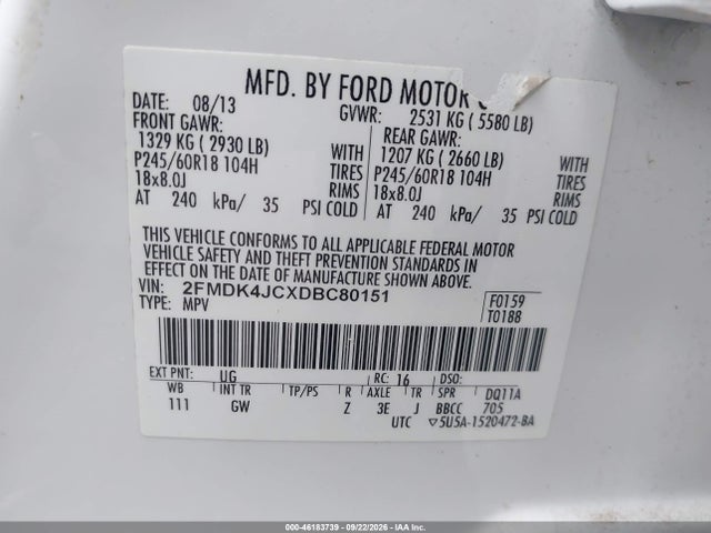Aukcja sprzedaży 2013 Ford Edge Sel, vin: 2FMDK4JCXDBC80151, numer aukcji: 46183739