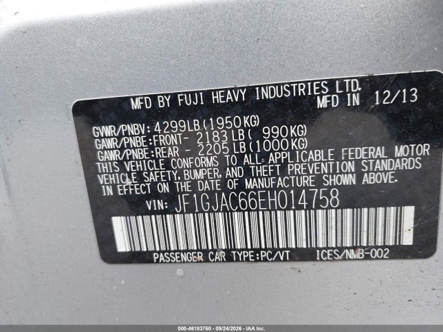 46183760 :رقم المزاد ، JF1GJAC66EH014758 vin ، 2014 Subaru Impreza 2.0i Premium مزاد بيع