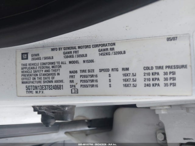 2007 Hummer H3 Suv მანქანა იყიდება აუქციონზე, vin: 5GTDN13E378240681, აუქციონის ნომერი: 46183764