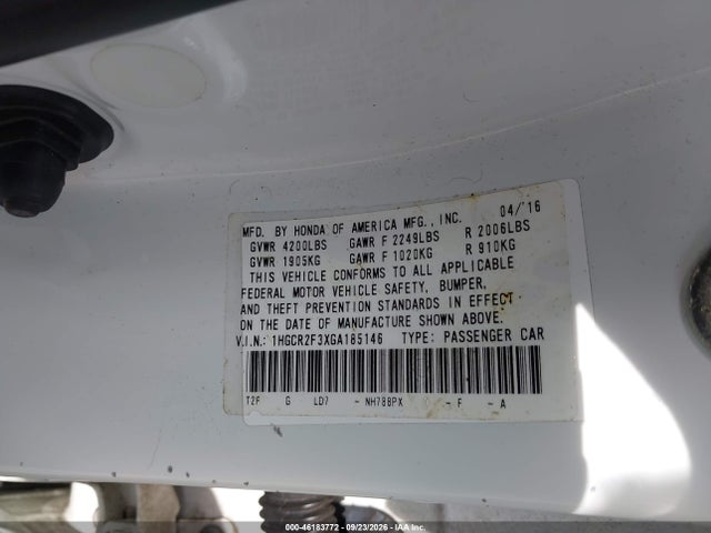 Продажа на аукционе авто 2016 Honda Accord Lx, vin: 1HGCR2F3XGA185146, номер лота: 46183772