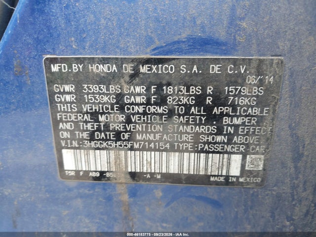 Продаж на аукціоні авто 2015 Honda Fit Lx, vin: 3HGGK5H55FM714154, номер лоту: 46183775