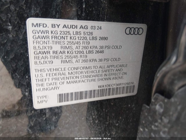 Продаж на аукціоні авто 2024 Audi Q3 Premium 45 Tfsi S Line Quattro Tiptronic, vin: WA1DECF36R1125074, номер лоту: 46183787