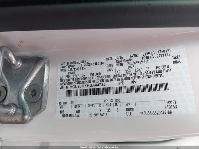 Продаж на аукціоні авто 2017 Ford Escape Titanium, vin: 1FMCU9JDXHUA44725, номер лоту: 46183795