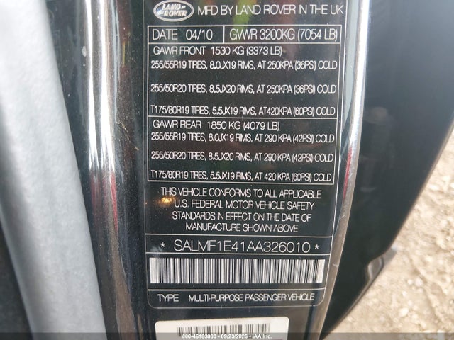 Aukcja sprzedaży 2010 Land Rover Range Rover Supercharged, vin: SALMF1E41AA326010, numer aukcji: 46183803