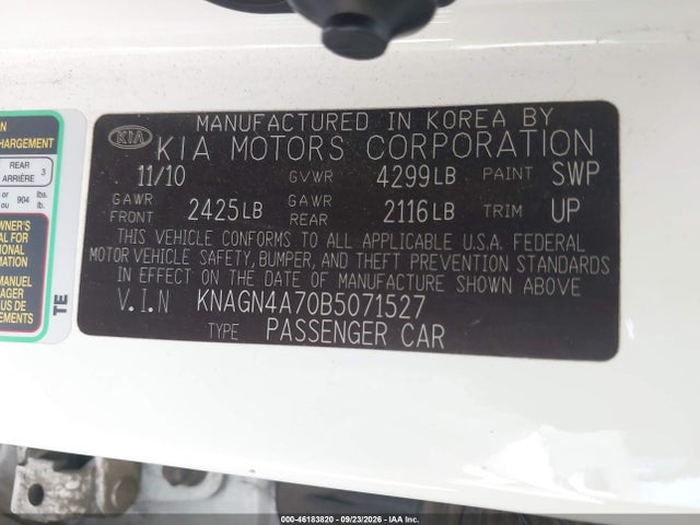 Aukcja sprzedaży 2011 Kia Optima Ex, vin: KNAGN4A70B5071527, numer aukcji: 46183820