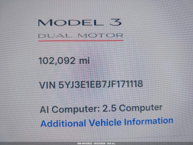 46183822 :رقم المزاد ، 5YJ3E1EB7JF171118 vin ، 2018 Tesla Model 3 Long Range/performance مزاد بيع
