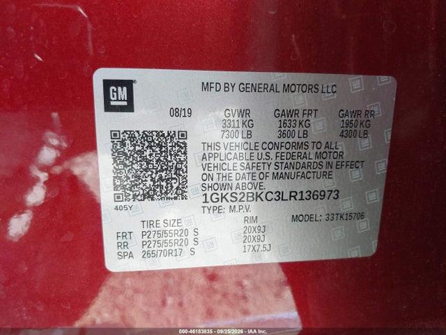 Aukcja sprzedaży 2020 Gmc Yukon 4wd Slt, vin: 1GKS2BKC3LR136973, numer aukcji: 46183835