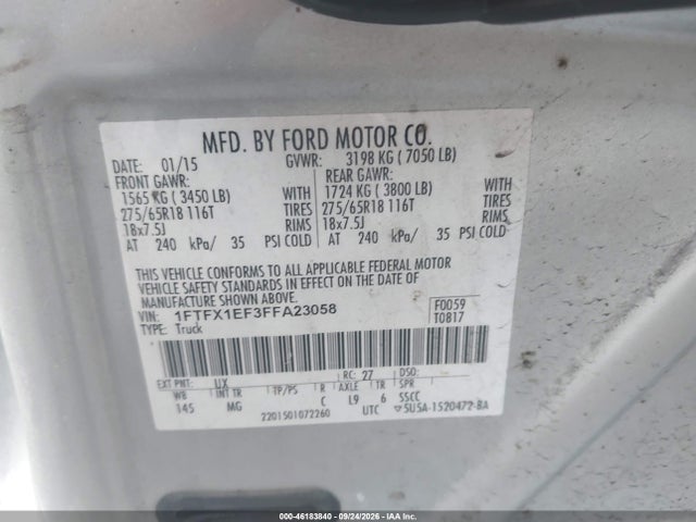 Aukcja sprzedaży 2015 Ford F-150 Xlt, vin: 1FTFX1EF3FFA23058, numer aukcji: 46183840