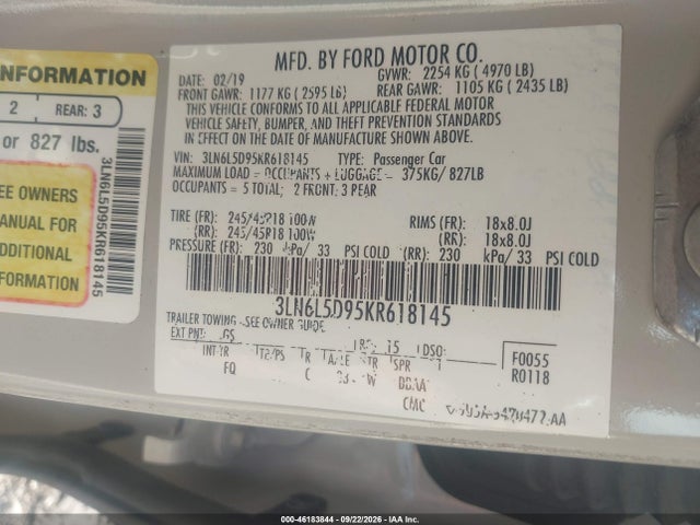 Продажа на аукционе авто 2019 Lincoln Mkz Reserve I, vin: 3LN6L5D95KR618145, номер лота: 46183844