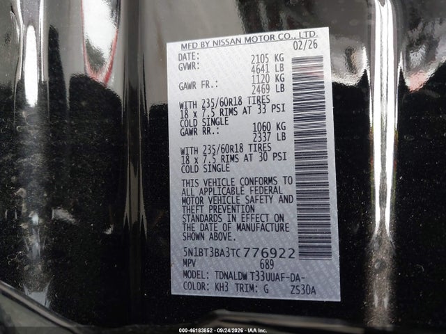 5N1BT3BA3TC776922 Nissan ROGUE SV