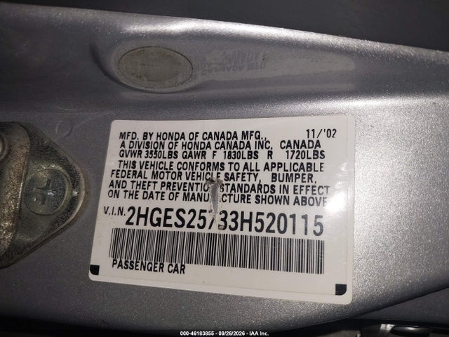 Aukcja sprzedaży 2003 Honda Civic Ex, vin: 2HGES25733H520115, numer aukcji: 46183855