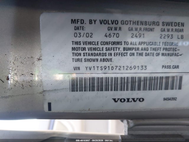 Продаж на аукціоні авто 2002 Volvo S80 Executive/t6, vin: YV1TS91D721269133, номер лоту: 46183857