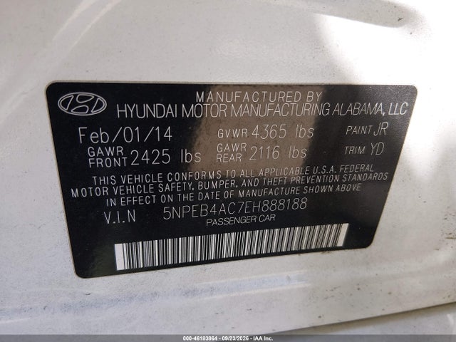 Hyundai SONATA GLS 2014 5NPEB4AC7EH888188 Image 9