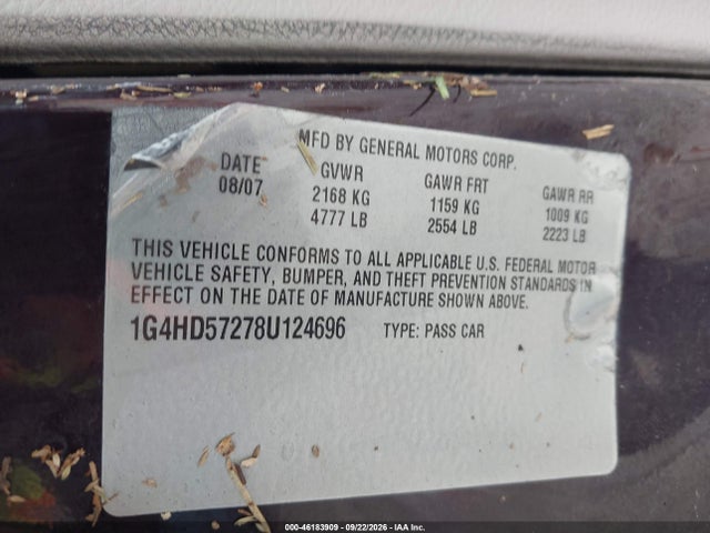 46183909 :رقم المزاد ، 1G4HD57278U124696 vin ، 2008 Buick Lucerne Cxl مزاد بيع