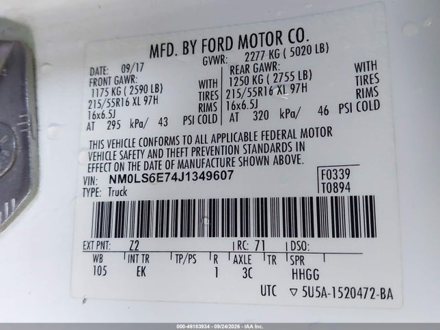 Продаж на аукціоні авто 2018 Ford Transit Connect Xl, vin: NM0LS6E74J1349607, номер лоту: 46183934