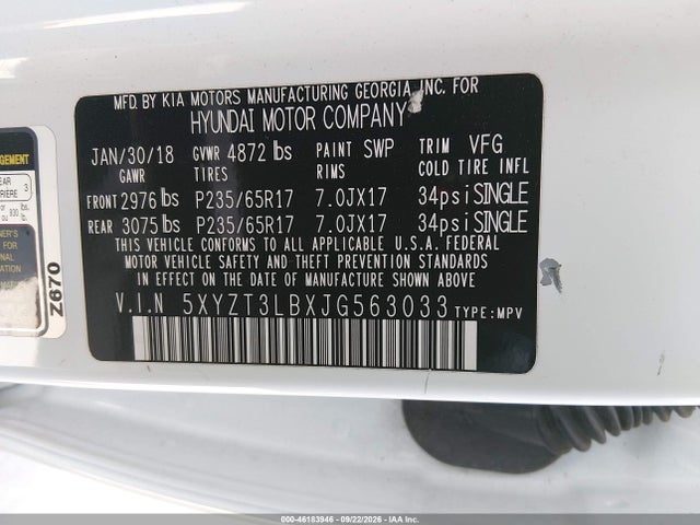 Продаж на аукціоні авто 2018 Hyundai Santa Fe Sport 2.4l, vin: 5XYZT3LBXJG563033, номер лоту: 46183946