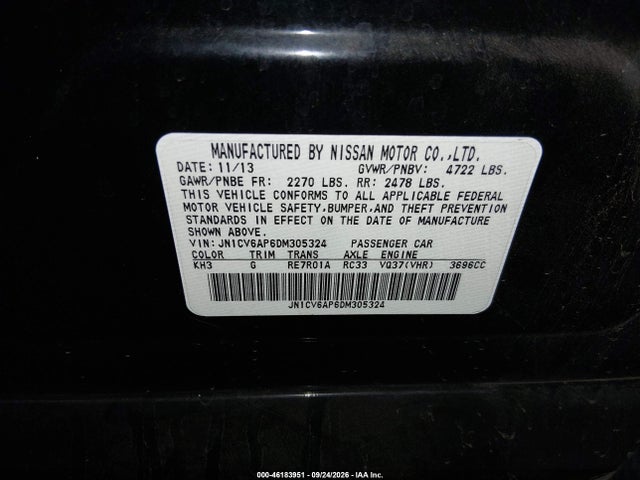 2013 Infiniti G37 Journey მანქანა იყიდება აუქციონზე, vin: JN1CV6AP6DM305324, აუქციონის ნომერი: 46183951