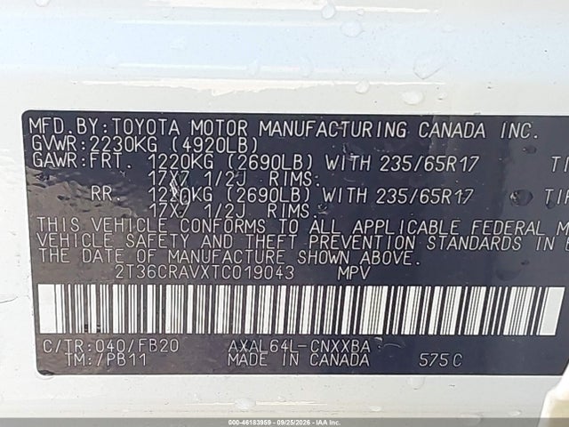 Aukcja sprzedaży 2026 Toyota Rav4 Le, vin: 2T36CRAVXTC019043, numer aukcji: 46183959