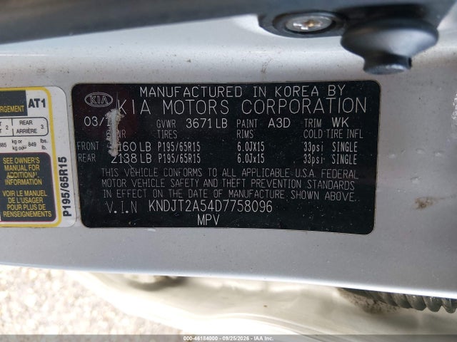 Auction sale of the 2013 Kia Soul, vin: KNDJT2A54D7758096, lot number: 46184000