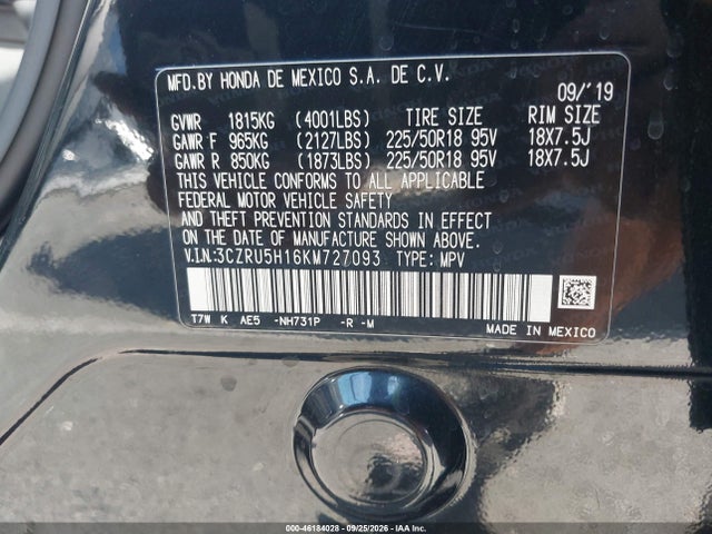 Продаж на аукціоні авто 2019 Honda Hr-v Sport, vin: 3CZRU5H16KM727093, номер лоту: 46184028
