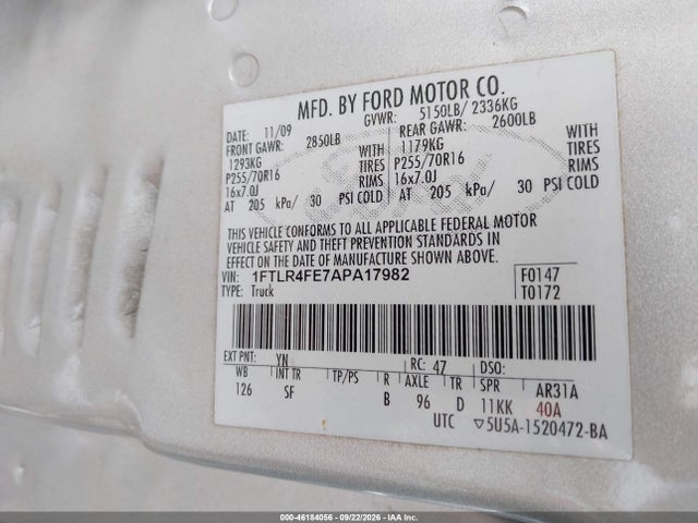Продажа на аукционе авто 2010 Ford Ranger Sport/xlt, vin: 1FTLR4FE7APA17982, номер лота: 46184056