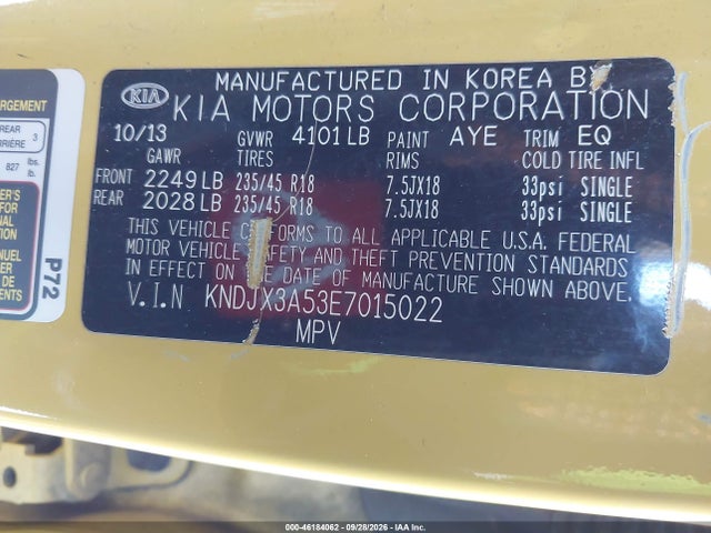 46184062 :رقم المزاد ، KNDJX3A53E7015022 vin ، 2014 Kia Soul ! مزاد بيع