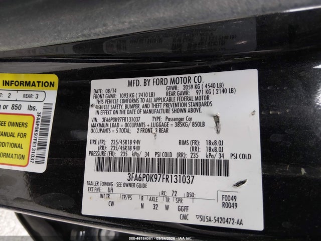 Продажа на аукционе авто 2015 Ford Fusion Titanium, vin: 3FA6P0K97FR131037, номер лота: 46184081