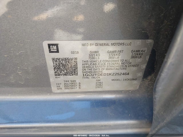 2019 Chevrolet Silverado 1500 Lt მანქანა იყიდება აუქციონზე, vin: 1GCUYDED1KZ252464, აუქციონის ნომერი: 46184082